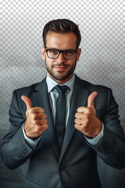 PSD ecstatic businessman in suit giving thumbs up