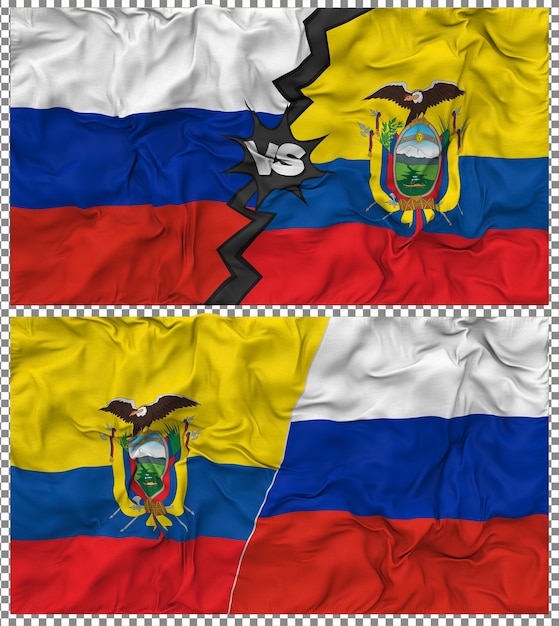 Ecuador vs Russia Half Combined Flag Cloth Bump Texture 3D Rendering