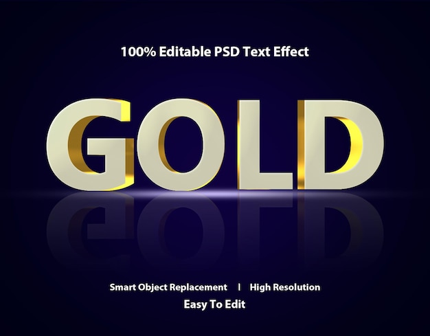 Editable 3d Gold text effect template with 3d style and retro font Premium PSD