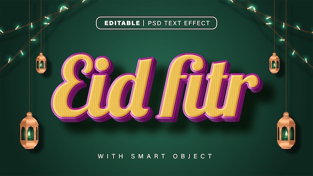 Editable 3D Style Eid al Fitr Text Effect with Smart Object in Green Background