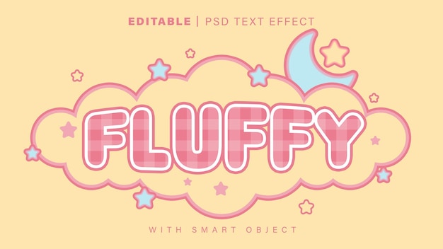 Editable 3D Style Fluffy Text Effect Vector A pink fluffy text effect with a cloud and stars