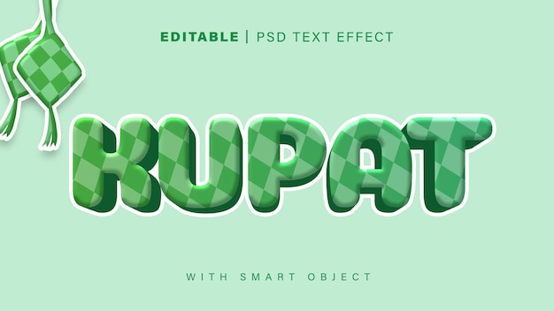 Editable 3D Style Kupat Text Effect A green and white text effect with a green background