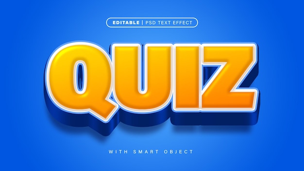 Editable 3D Style Quiz text effect with a blue background