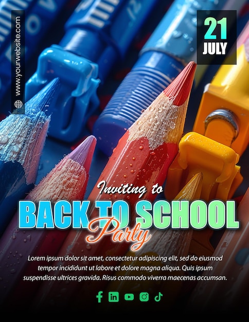 PSD editable back to school party flyer template for social media