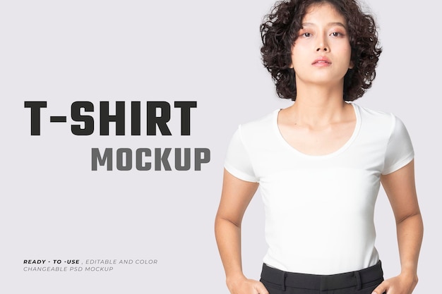 Editable basic tee psd mockup round neck women&amp;rsquo;s apparel ad