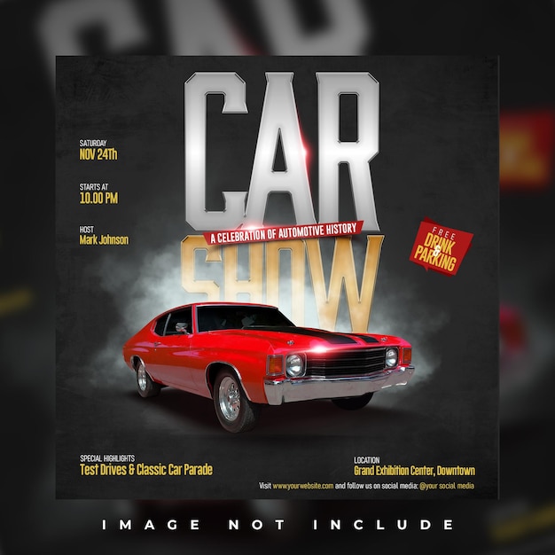 PSD editable car show social media post template for automotive showcase