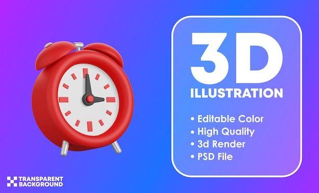 Editable color 3D alarm clock icon 3 o'clock am pm isolated high quality