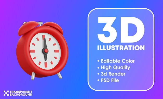 Editable color 3D alarm clock icon 6 o'clock am pm isolated high quality