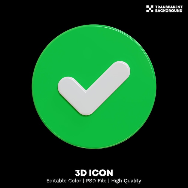 Editable color 3d rendering checkmark icon