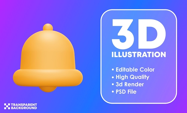 Editable color bell icon notification 3d render isolated