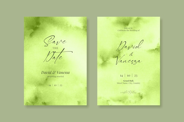 Editable green watercolour wedding invitation set template