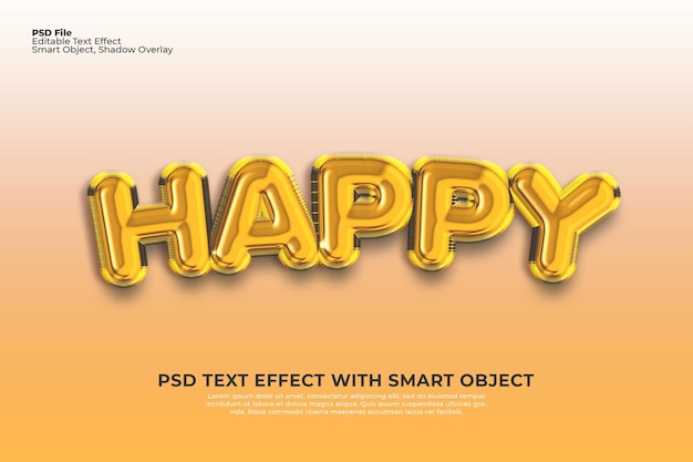 Editable Happy  Text  3D effect photoshop