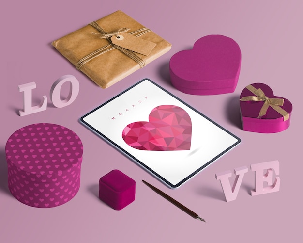 Editable isometric scene creator mockup with valentines day concept