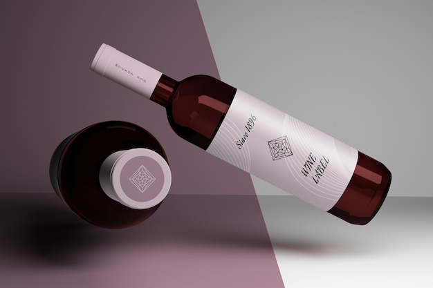 Editable mockup with two wine bottles and blank labels