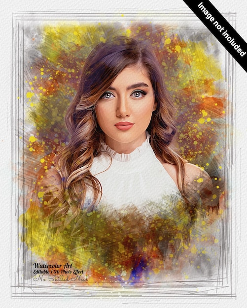 Editable Portrait of a person with watercolor effect mock-up