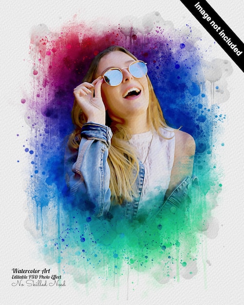 Editable Portrait of person with watercolor effect mockup for Photoshop