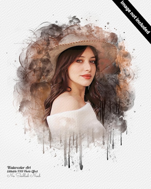 Editable Portrait of person with watercolor effect mockup for Photoshop