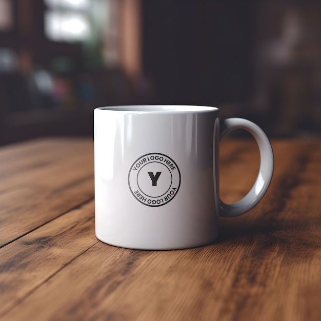 Editable PSD Mug mockup on a wooden table