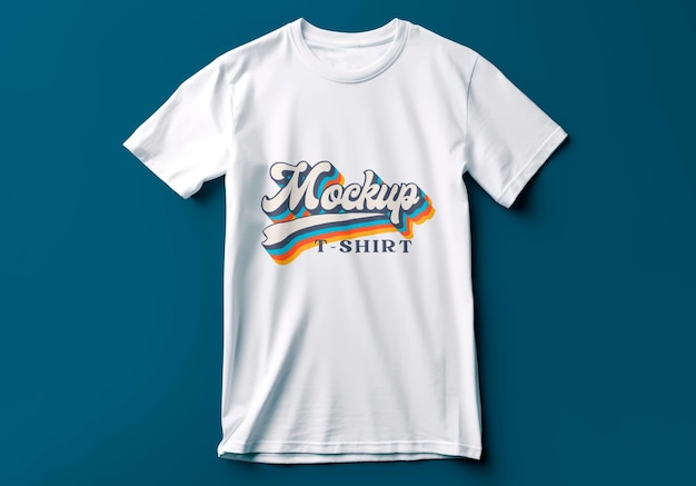 Editable Simple White TShirt Mockup on Blue Background