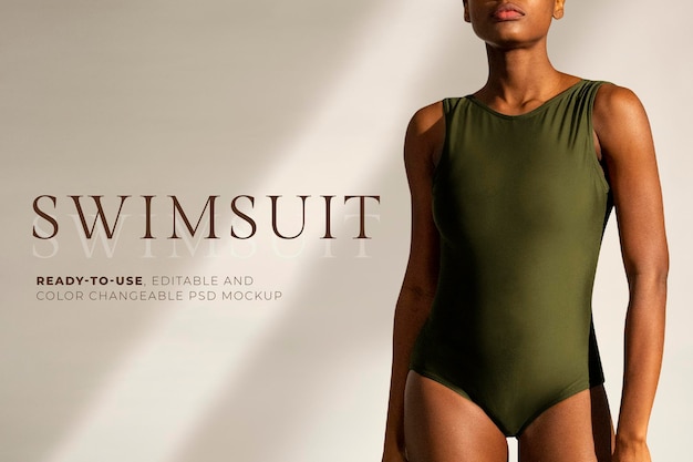 Editable swimwear mockup psd women&amp;rsquo;s summer apparel ad