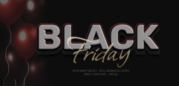 Editable text black friday with dark 3d style effect