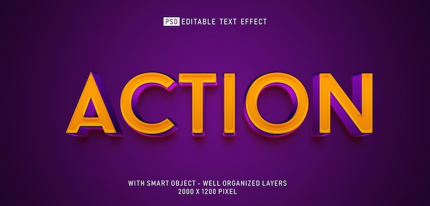 Editable text effect action 3d style