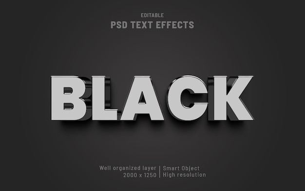 Editable text effect black and metal style