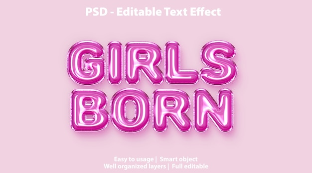 Editable Text Effect Girls Born