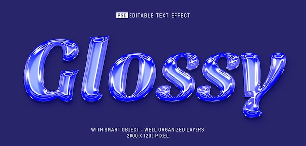 Editable text effect glossy 3d style