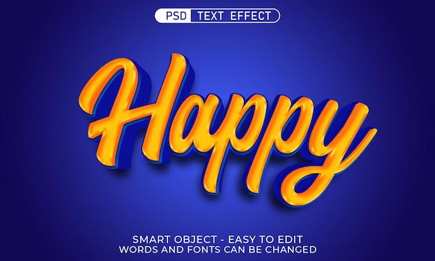 Editable text effect Happy 3d style