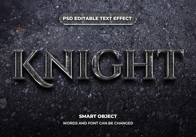 Editable text effect knight 3d metallic font style