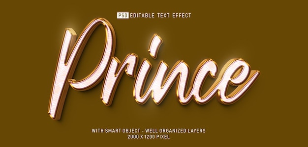 Editable text effect prince gold luxury 3d style