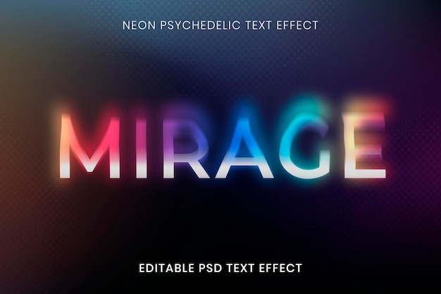 PSD editable text effect psd template, neon psychedelic typography