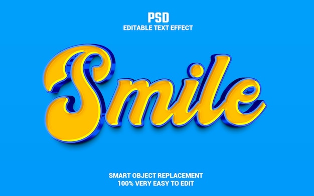 Editable text effect smile 3d cartoon template comic style premium psd