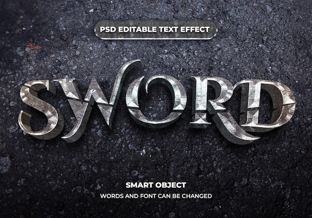 Editable text effect sword 3d metallic font style