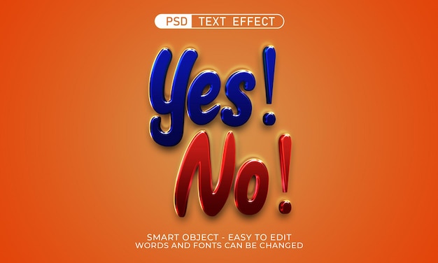 Editable text effect yes and no with 3d style