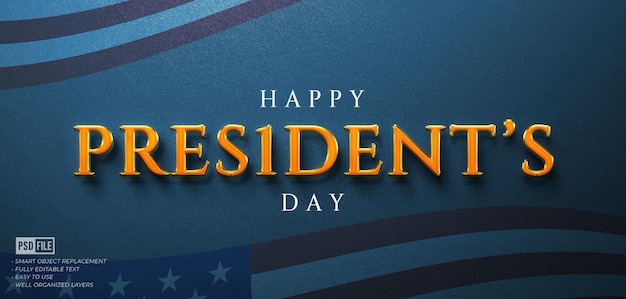 PSD editable text happy president's day with 3d style effect metal texture