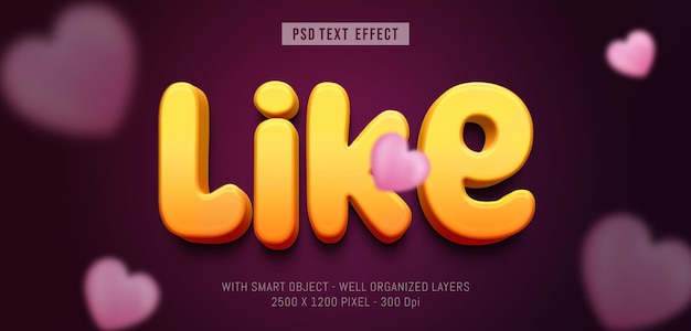 Editable text like love with 3d style effect