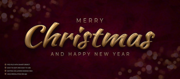 Editable text merry christmas and happy new year gold style effect