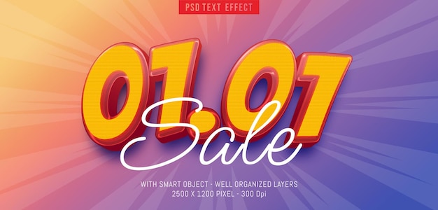 Editable text number 0101 sale with 3d comic style effect