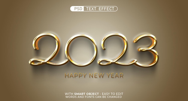 Editable text number 2023 with gold theme 3d style