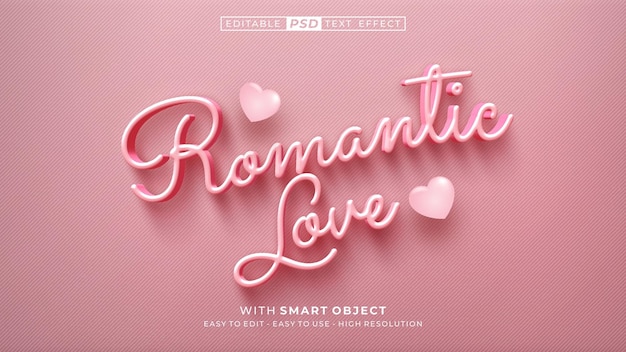 Editable text Romantic Love 3d style effect on pink theme