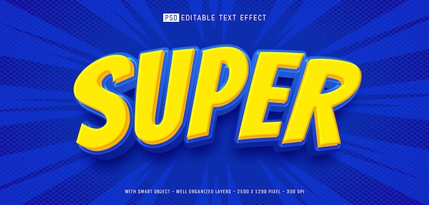 Editable text super with 3d comic style effect