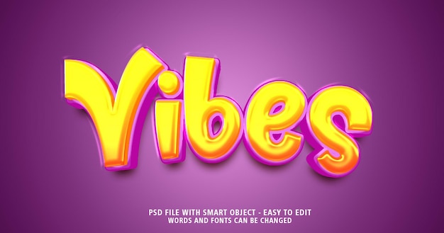 PSD editable vibes text effet 3d style