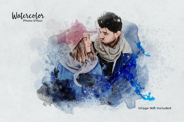 Editable watercolor painting photo effect template