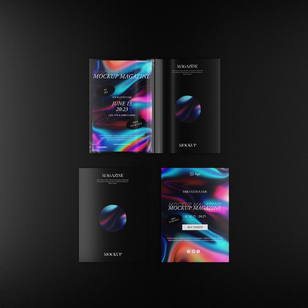 Editorial elements mock-up design with holographic effect