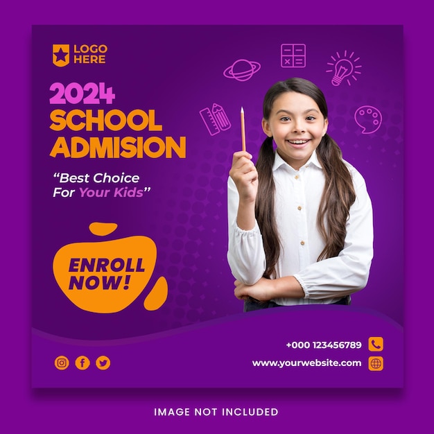 Education back to school admission social media template banner