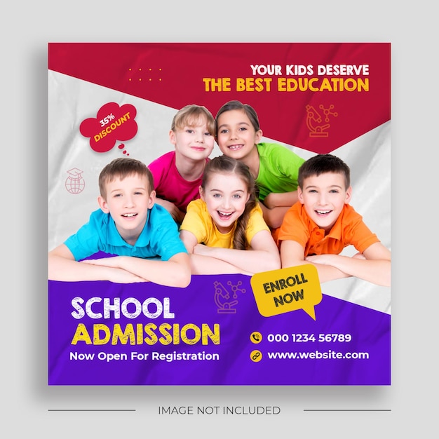 Education school admission social media and web banner square flyer template