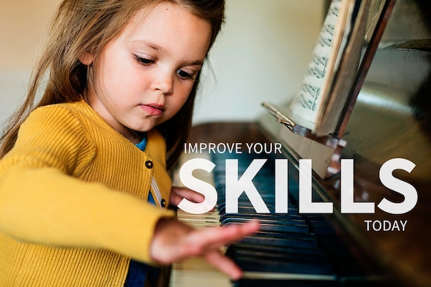 PSD educational banner template psd girl playing a piano background