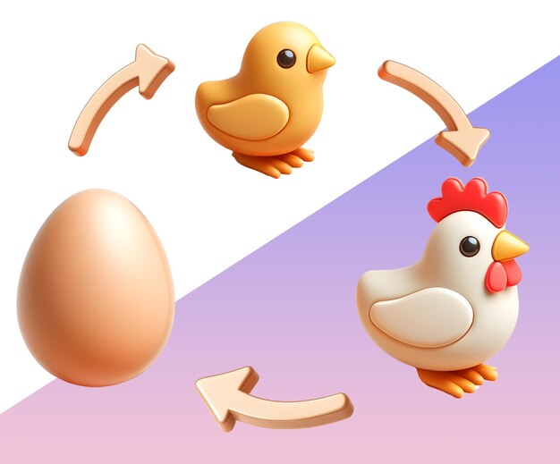 Egg Chick Chicken Life Cycle 3D Illustration Graphic